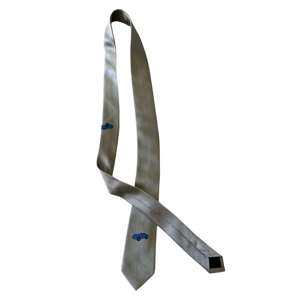 Crewcuts Boys Tie Necktie 42” Sz 2-7 Gray Blue Car Embroidered 100% Silk Kids